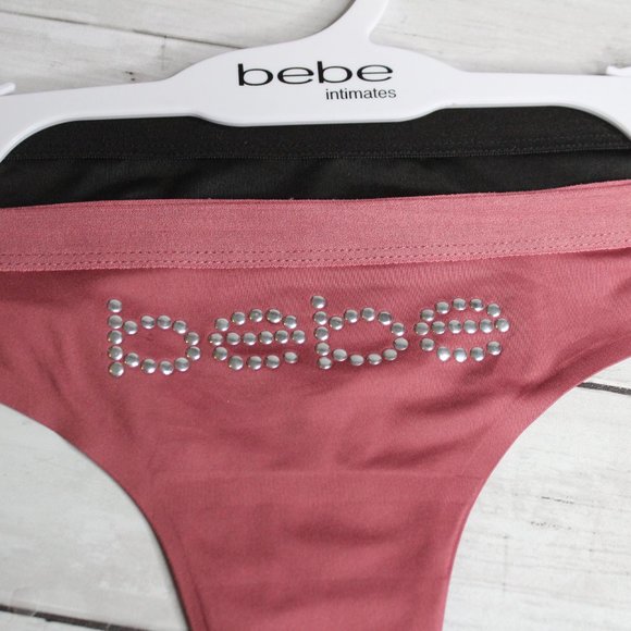 bebe Intimates Women's Thong Panties Size M Sexy Studded Black Pink - Picture 2 of 9